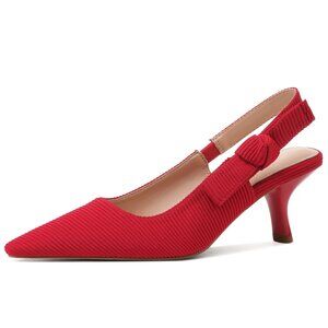 Women's Red Slingback Kitten Heels Bowknot Pointed Toe Slip-On Size 8 Retail Ret